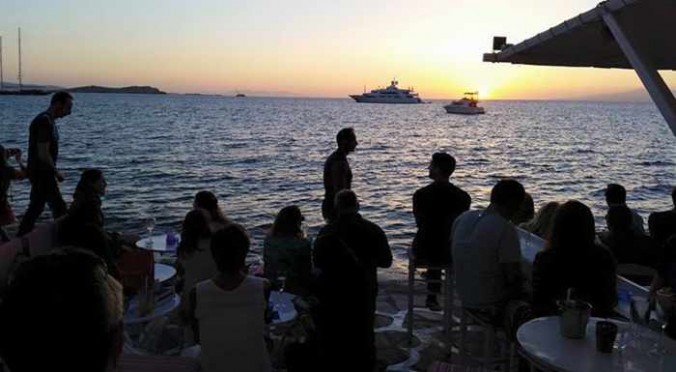 Vicolo cocktail bar sunset view at Little Venice Mykonos