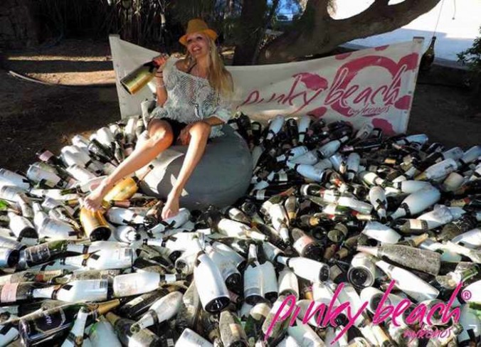 Pinky Beach Mykonos champagne bottle pile