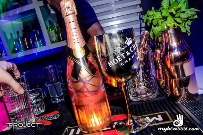 champagne at Project Mykonos nightclub seen in a Facebook photo by mykonooos.com