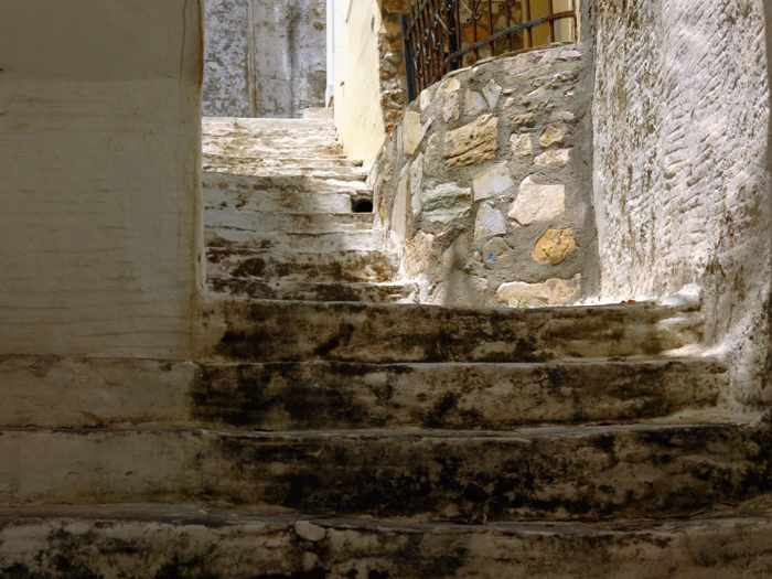 steps in a lane in Andros Town 