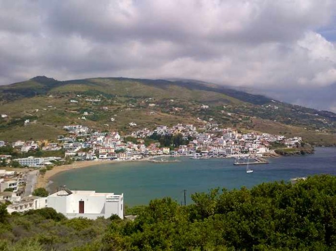 stormclouds advancing over Batsi on Andros