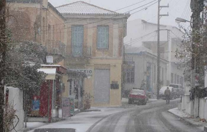 Snowflurries in Halki village on Naxos photo shared on Facebook by Petros Anamateros
