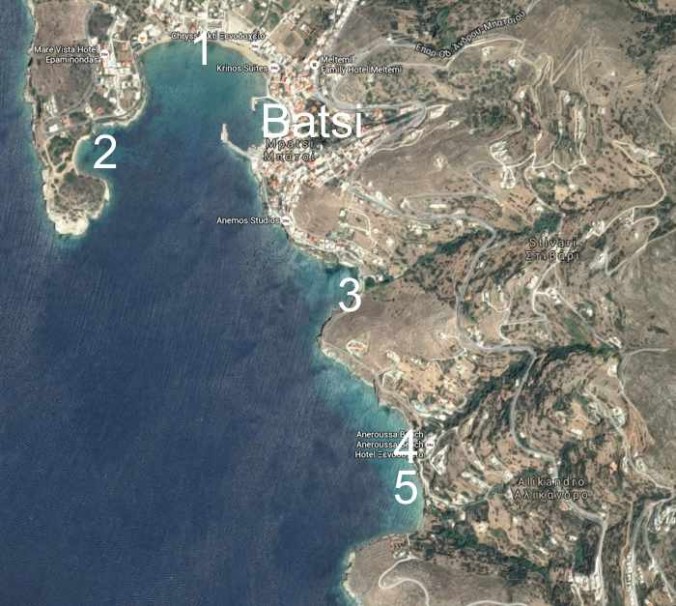 Beach locations near Batsi Andros