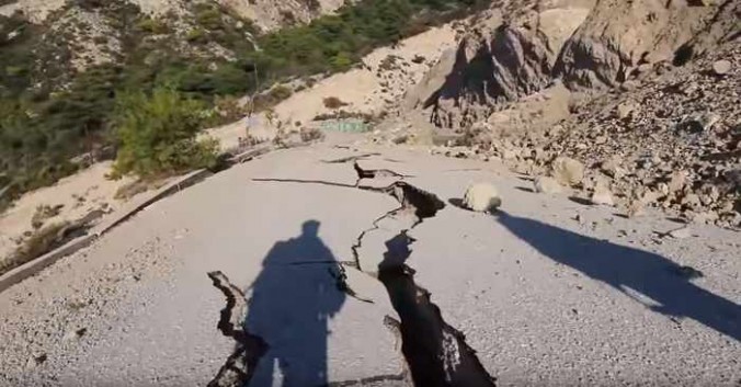 Damage to Gialos beach road on Lefkada