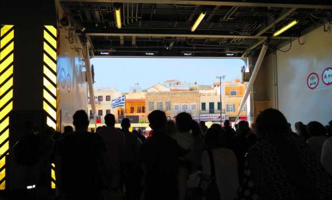 preparing to disembark the ferry at Syros