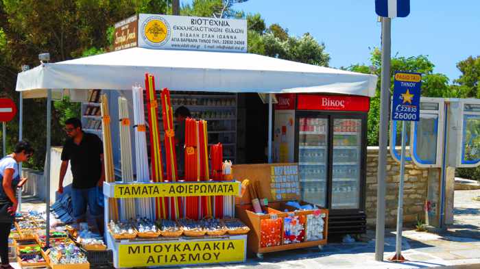 souvenir and candle kiosk in Tinos Town