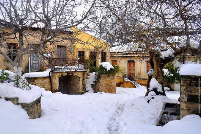 Snow in Asites village on Crete