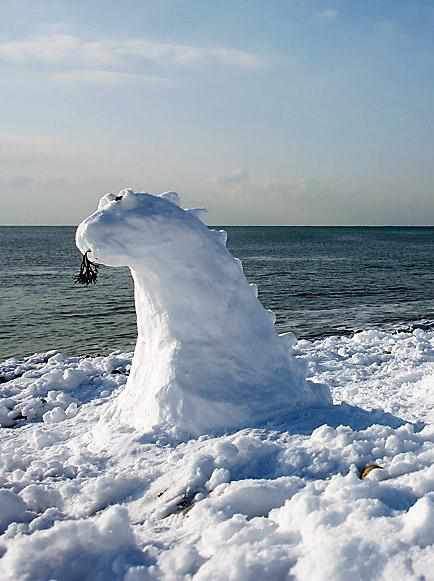 snow sculpture on Elia beach on Mykonos