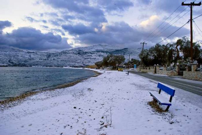 snow at Kalamitsa beach on Skyros