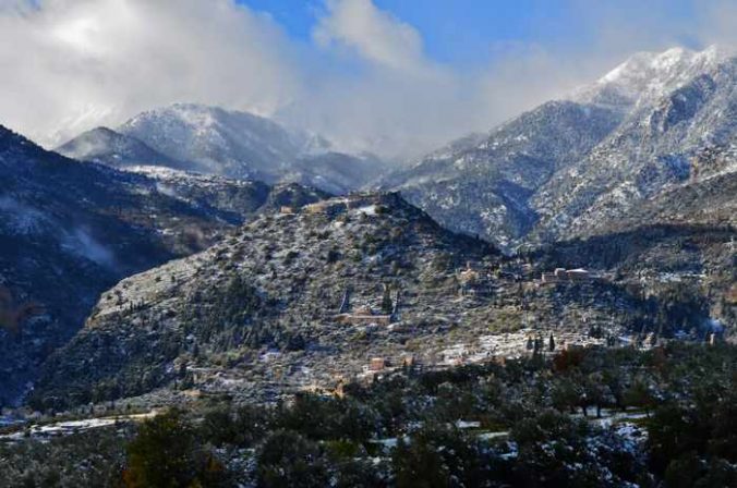 Snow as the Mystras historic site near Sparta