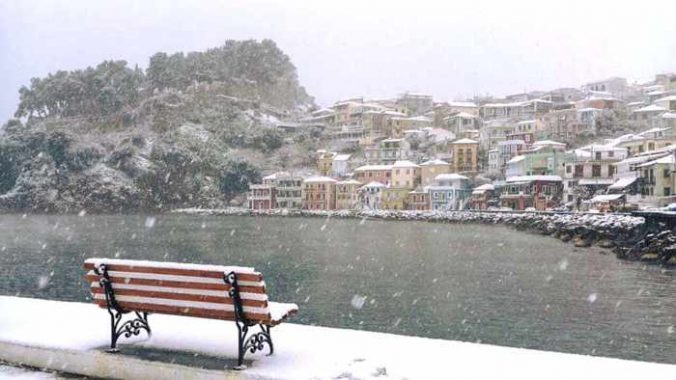 snow at Parga Greece January 10 2017