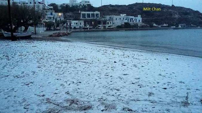 Snow on a Sifnos beach