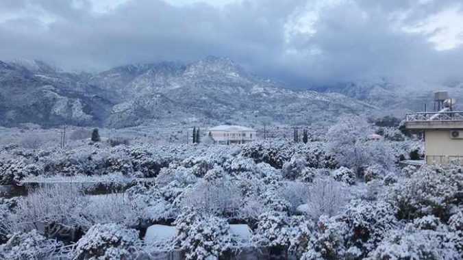 Snow at Sparta Greece