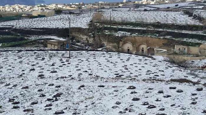snow on Santorini