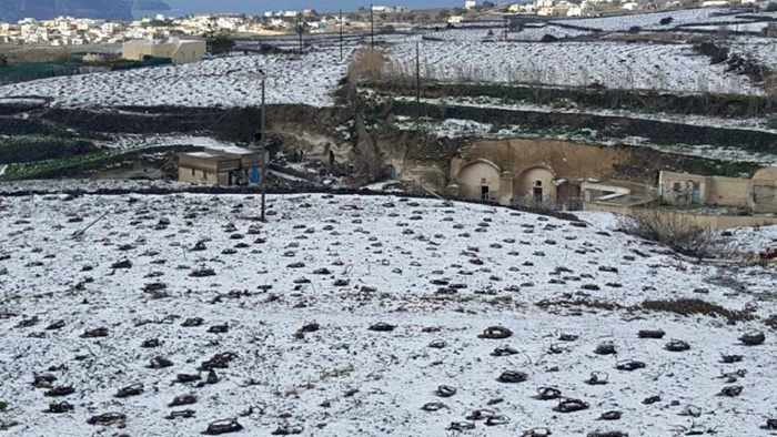 snow on Santorini