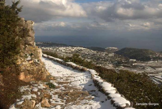 snow on Sifnos island walking trail