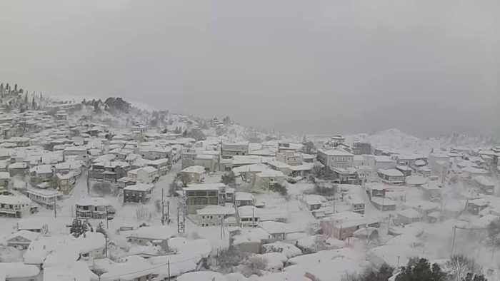 Snow at Kymi on Evia island