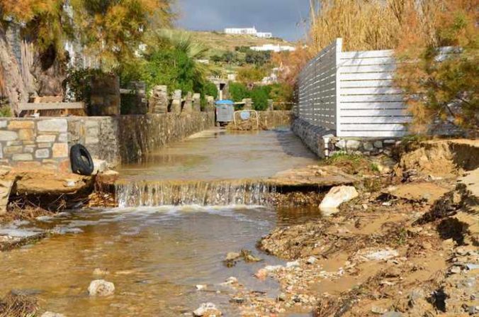 Rainstorm damage at Marpissa village on Paros