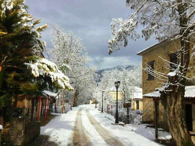 snow at Zarouchla village Greece