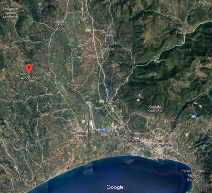 Google satellite image of Androusa Castle location