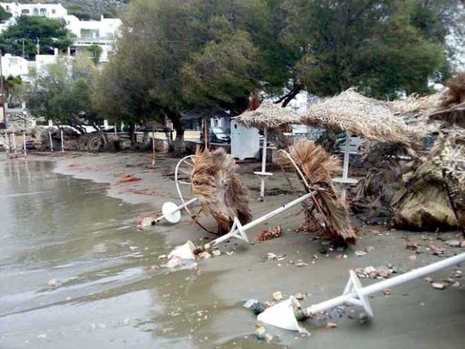 Kini beach Syros storm damage