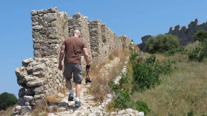 walking the wall at Castle of Navarino