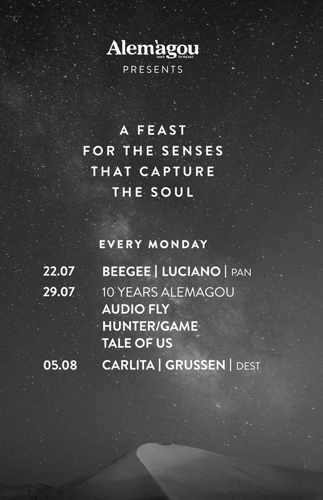 Schedule of special Monday music events at Alemagou Mykonos during July and August 2019