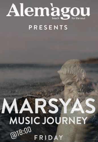 Promotional image for Alemagou beach club Mykonos prsents Marsyas Musical Journey on June 21