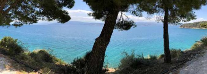 Greece, Peloponnese, Nafplio, Karathona, Karathona path, Argolic Gulf, trees, sea, coast