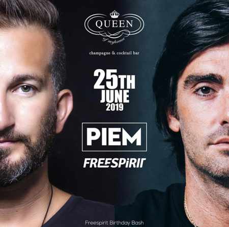 Promotional image for DJ Piem appearance at Queen of Mykonos on June 25