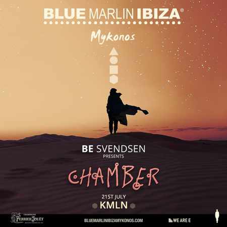 Promotional ad for the Be Svendsen Chamber event at Blue Marlin Ibiza Mykonos