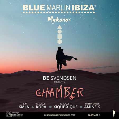 Promotional image for the 2019 Chamber series of events at Blue Marlin Ibiza Mykonos during summer 2019