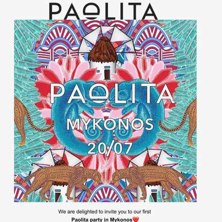 Promotional ad for the Paolita Party at Bollicine Mykonos on July 20