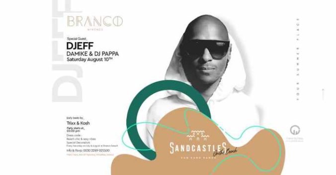 Branco Mykonos SandCastles party with DJeff on Saturday August 10