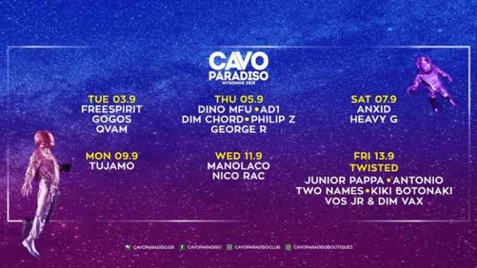 Cavo Paradiso Mykonos DJ events September 3 to 13 2019