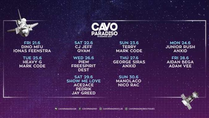 Schedule of DJs appearing at Cavo Paradiso Mykonos from June 21 to June 30