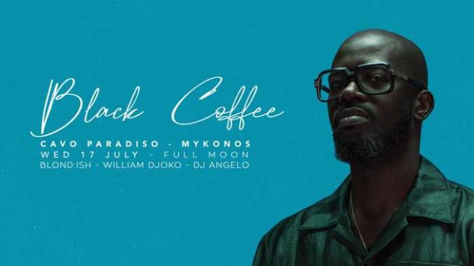 Promotional image for the Cavo Paradiso Mykonos Full Moon Party with Black Coffee