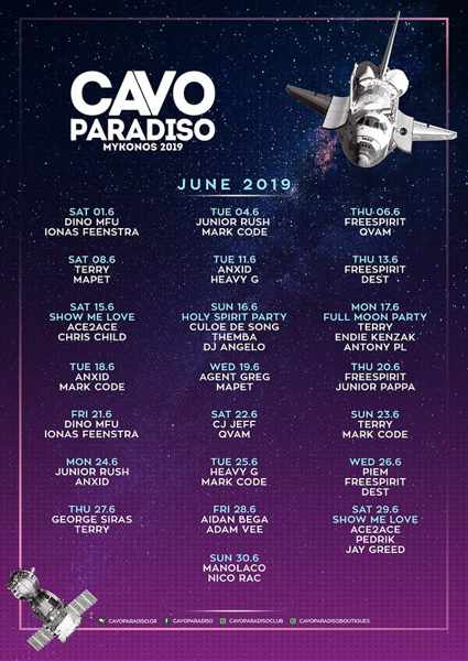 Cavo Paradiso Mykonos DJ party schedule for June 2019 