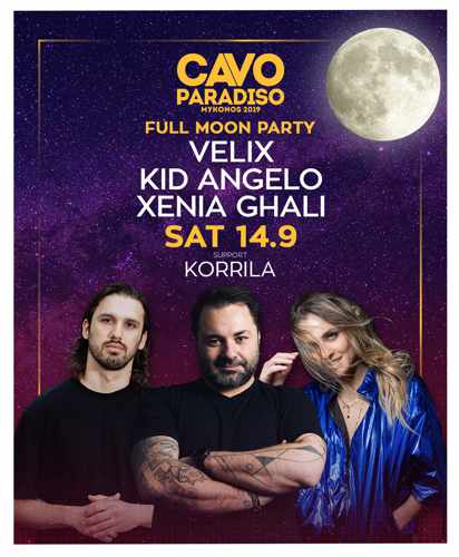 Promotional advertisement for the Cavo Paradiso Mykonos September 14 Full Moon Party