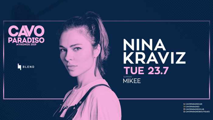 Announcement for the Cavo Paradiso Mykonos party featuring DJ Nina Kraviz