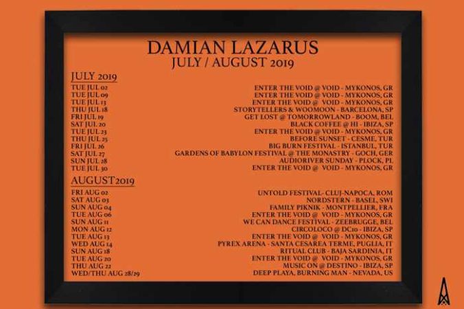 Schedule of DJ Damian Lazarus Enter the Void shows at Void club Mykonos during July & August 2019