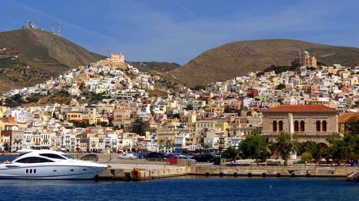 Greece, Greek Islands, Cyclades, Syros, Siros,Ermoupolis,Ermoupoli, town, buildings, 