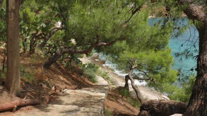 Greece, Peloponnese, Nafplio,Arvanitia, Arvanitia promenade, steps, stairs, coast, seaside, path,