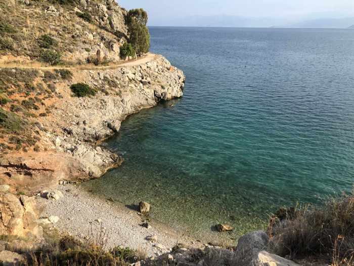 Greece, Peloponnese, Nafplio,Karathona, Karathona path, cove, beach, seaside, shore, coast, Argolic gulf, sea, water