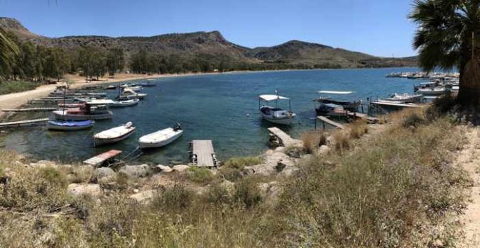 Greece, Peloponnese, Argolida, Nafplio, Karathona, Karathona Bay, Karathona Beach, docks, harbour, harbor, fishing boats,