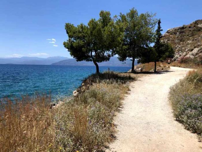 Greece, Peloponnese, Nafplio,Karathona,Karathona Bay, bay, sea, Argolic Gulf, water,coast, seaside, trail, path, Karathona path, walkway, footpath,