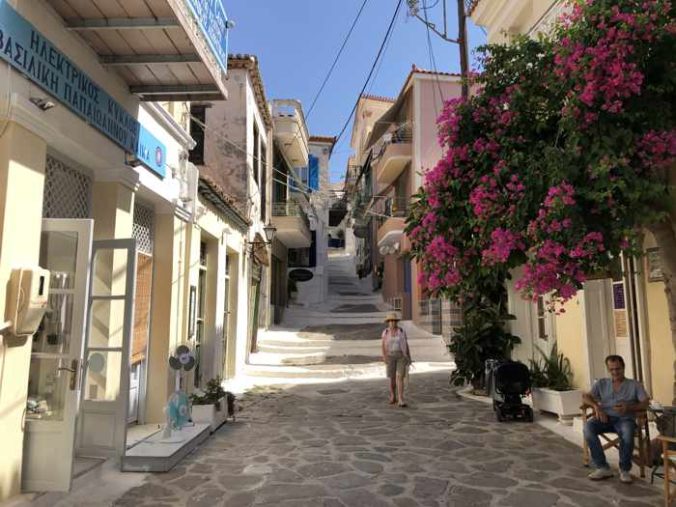 Greece, Greek island, Saronic island, Poros, Poros Greece, Poros island, street, lane, steps, buildings,