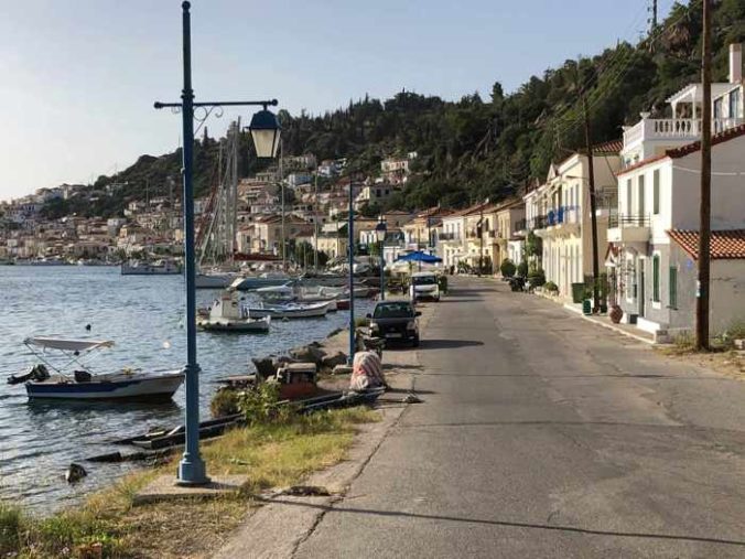 Greece, Greek island, Saronic island, Poros, Poros Greece, Poros island,, street, road, waterfront, buildings,