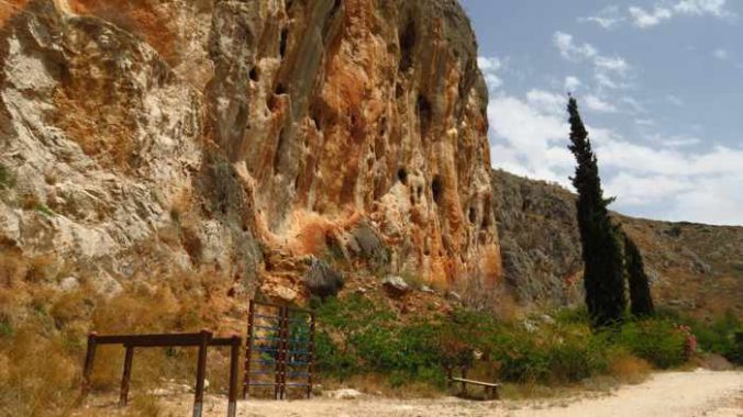 Greece, Peloponnese, Nafplio, Karathona, Karathona path, path, walkway, footpath, trail, cliff, outdoor exercise area,