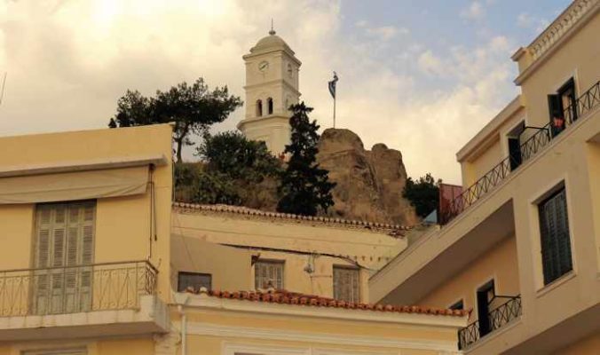 Greece, Greek island, Saronic island, Poros, Poros Greece, Poros island, buildings, clock tower, Poros clock tower,